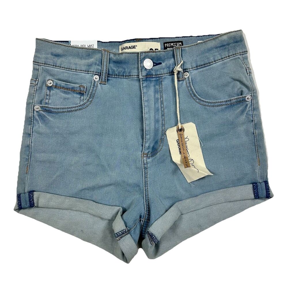 Garage Retro High Waist Jean Shorts 5 Denim Super Soft Blue Cuffed Booty Skinny